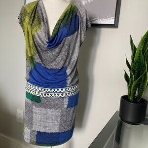 BCBG Cowl-neck Short Dress Abstract Print Like New